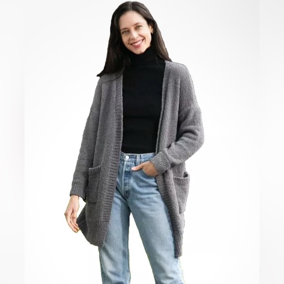 Cozy Grey Open-Front Cardigan Sweater - Picture 1 of 4